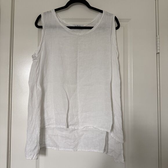 Gigi Moda 100% linen white tank top summer spring Large - Picture 2 of 15